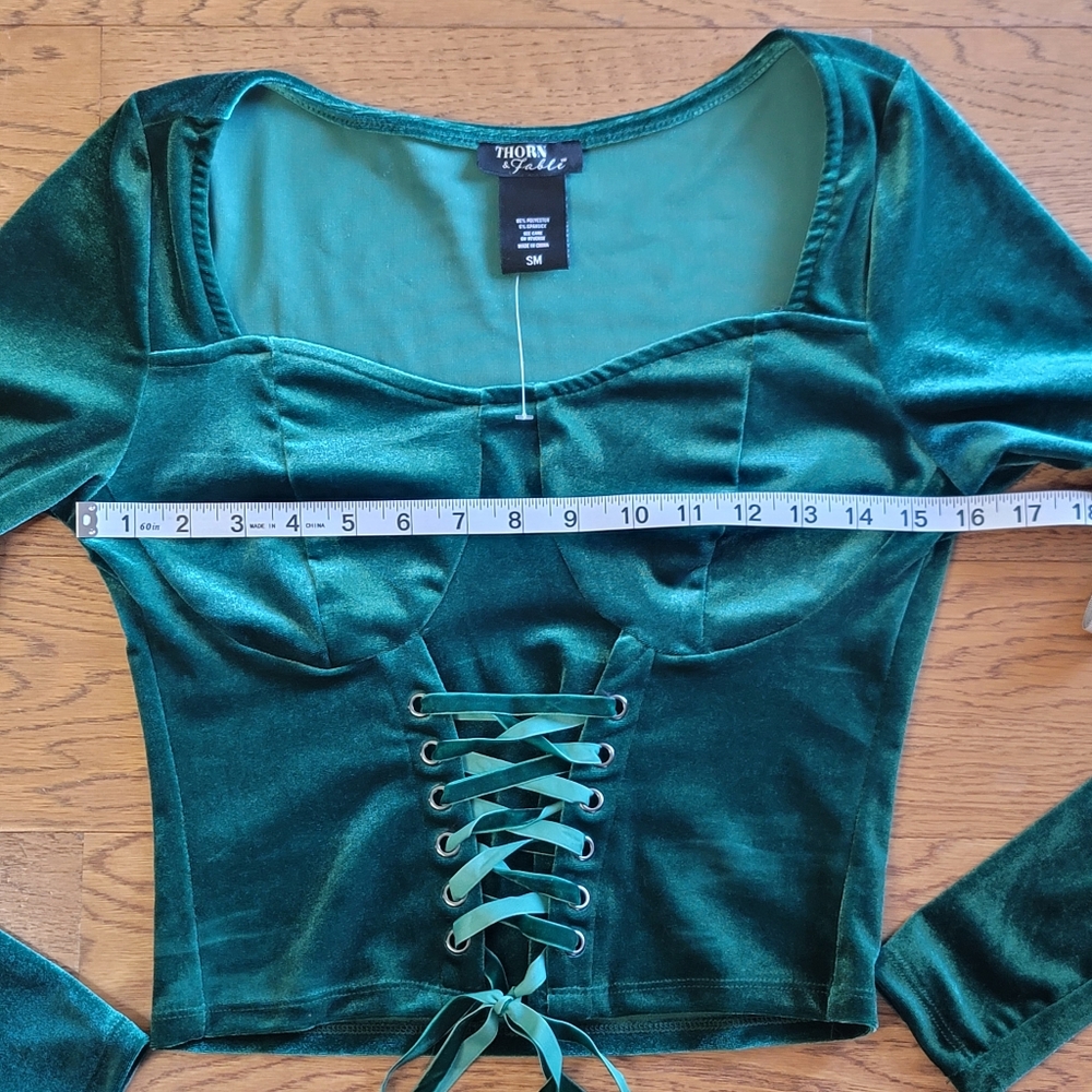 Thorn & Fable Velour Corset Top Lace Up Fairycore Green Size Small - Picture 7 of 8